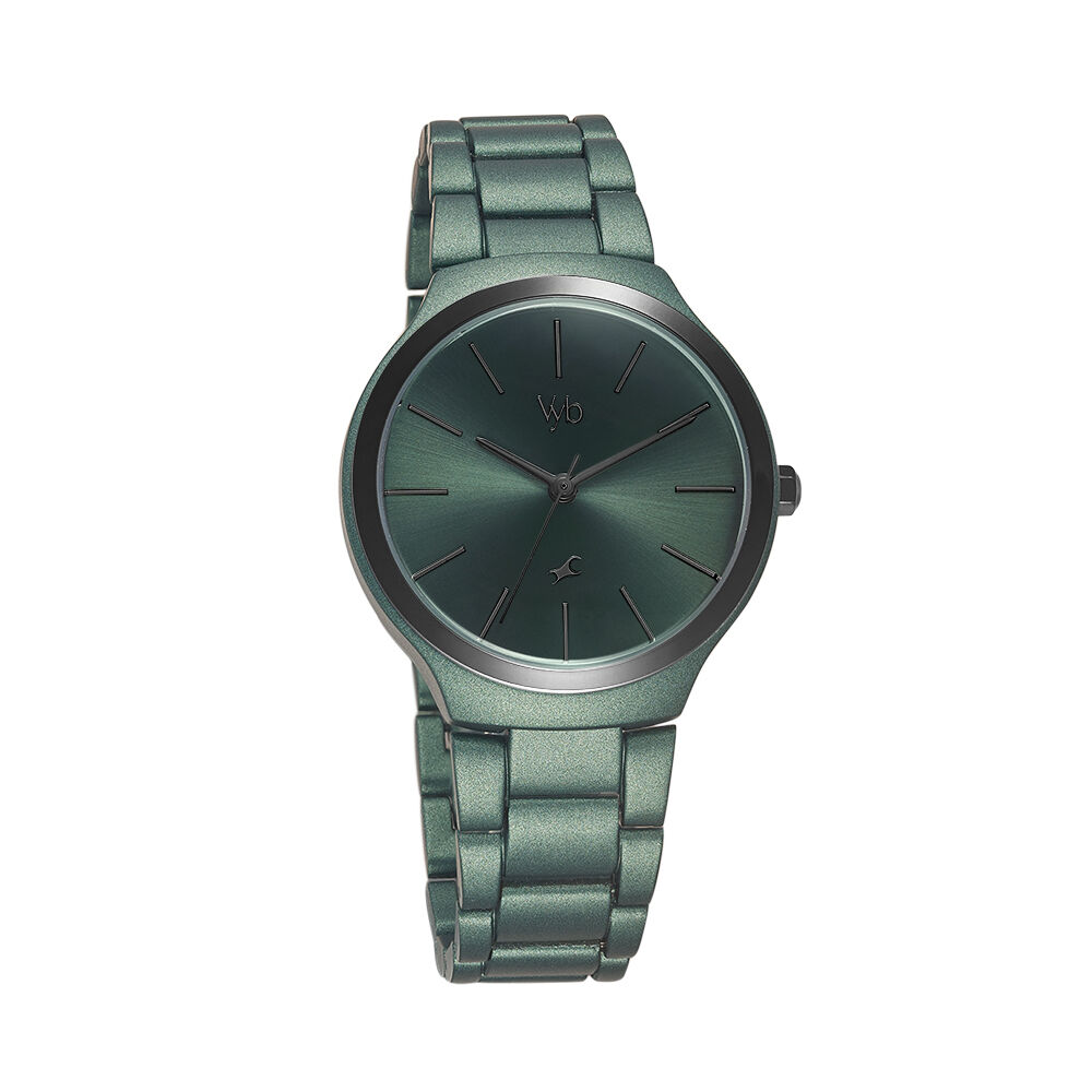 Buy Online Fastrack Vyb Slayer Quartz Analog Green Dial Metal Strap Watch for Girls fv60008km03w Fastrack