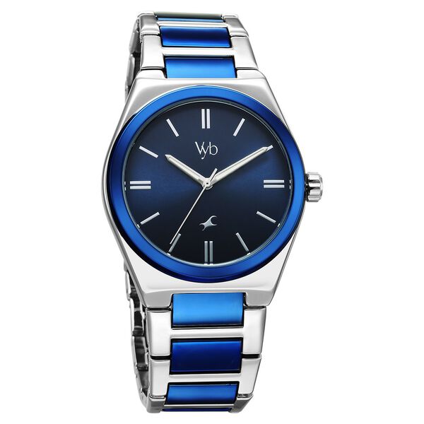 Fastrack Vyb Nimbus Quartz Analog Blue Dial Two Toned Color Metal Strap Watch For Guys - image number 2