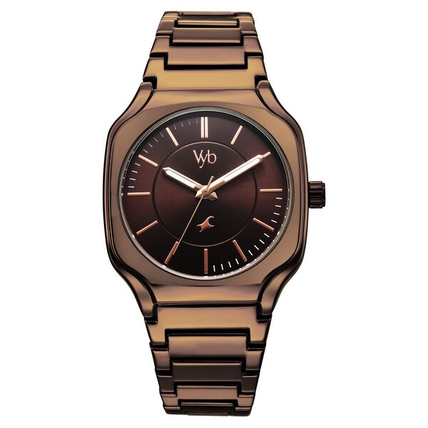 Vyb Maverick By Fastrack Quartz Analog Brown Dial Brown Metal Strap Watch For Guys - image number 1