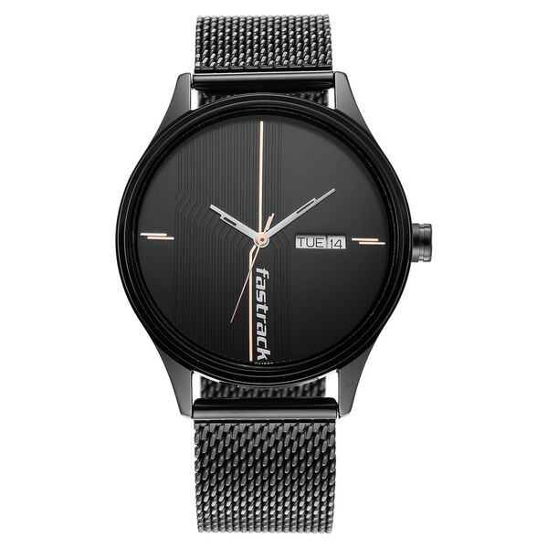 Fastrack Style Up Quartz Analog with Day and Date Black Dial Stainless Steel Strap Watch for Guys - image number 2