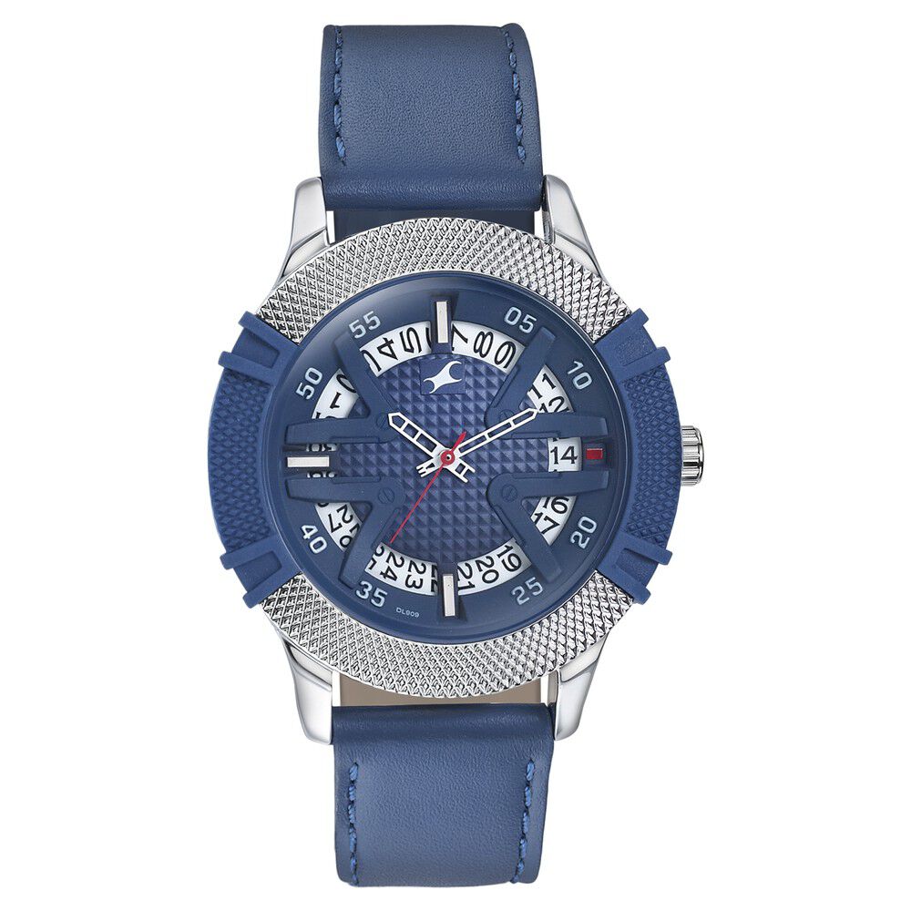 Fastrack Dial It Up Quartz Analog with Date Blue Dial Leather Strap Watch for Guys