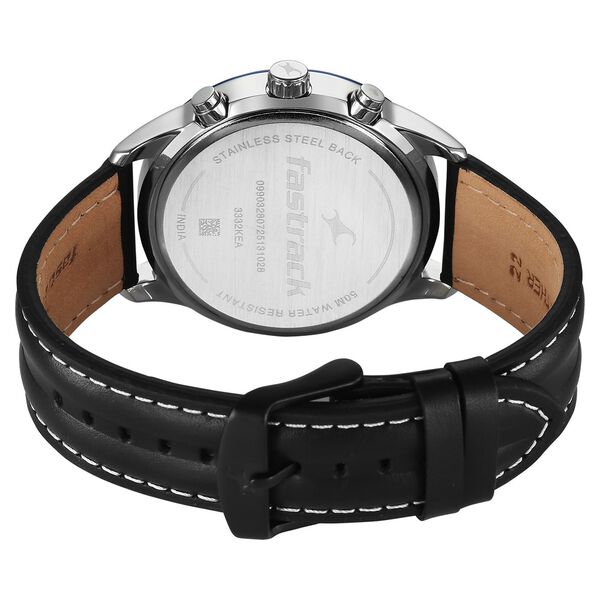Fastrack Overdrive Quartz Chronograph Tachymeter Blue Dial Black Leather Strap Watch For Guys - image number 4