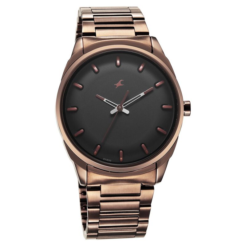 Fastrack Quartz Analog Black Dial Brown Stainless Steel Strap Watch for Guys