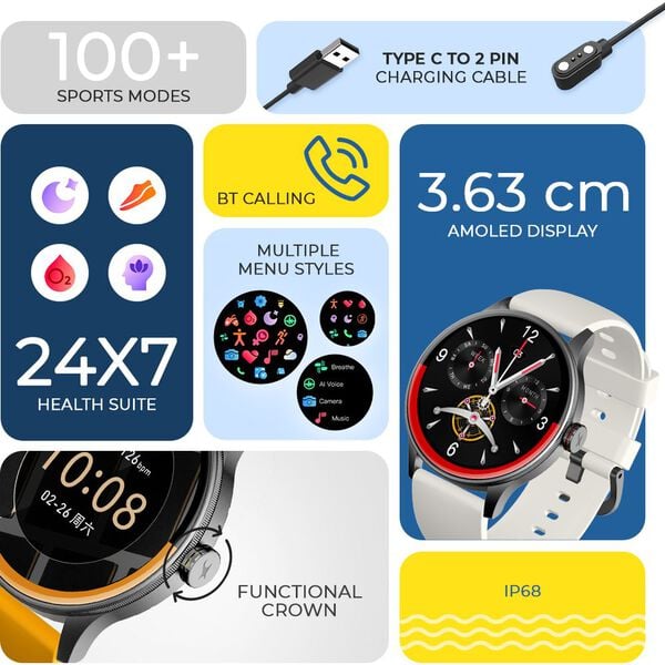 Fastrack Smart Jupiter R3 Pro 3.63 cm AMOLED Smartwatch BT Calling 100+ Sports Modes 5-Day Battery - image number 1
