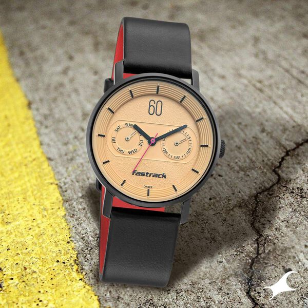Fastrack Quartz Analog with Day and Date Beige Dial Leather Strap Watch for Girls - image number 0