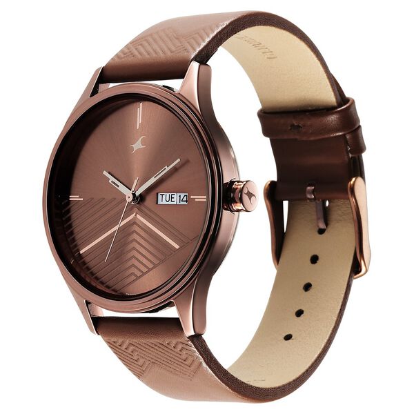 Fastrack Style Up Brown Dial Leather Strap Watch for Guys - image number 3
