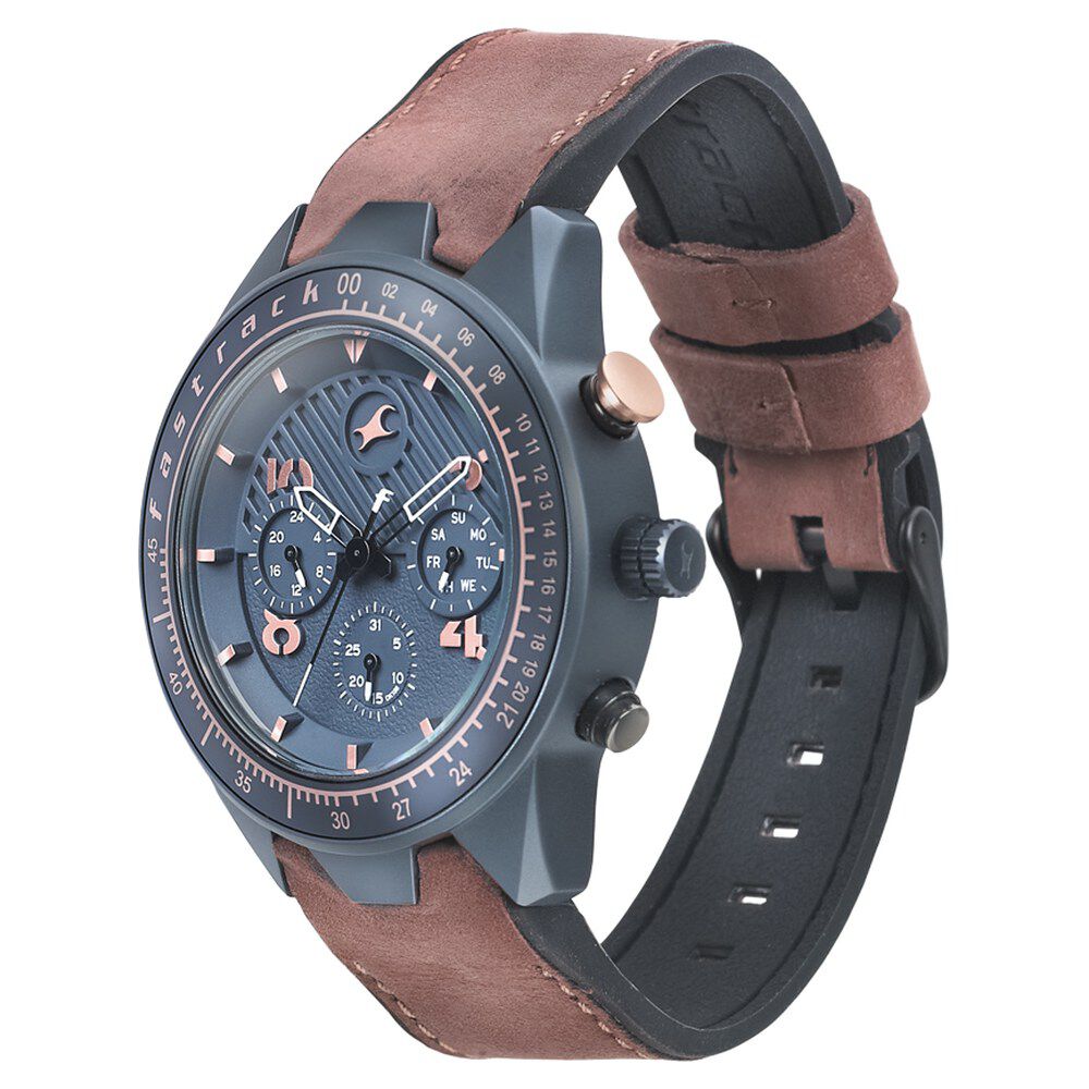 Fastrack All Nighters Quartz Multifunction Blue Dial Leather Strap
