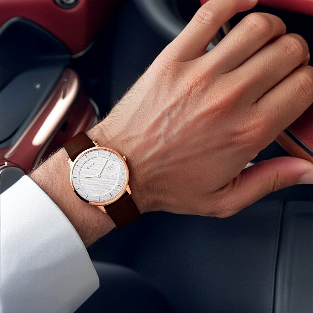 Titan Quartz Analog White Dial Leather Strap Watch for Men