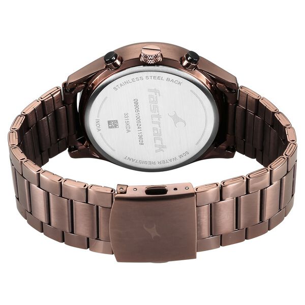 Fastrack Opulence Sun Moon Chronograph Black Dial Brown Metal Strap Analog Quartz Watch For Guys - image number 5