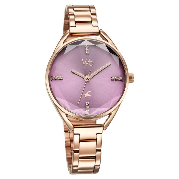 Fastrack Vyb Aurora Quartz Analog Purple Dial Rose Gold Color Metal Strap Watch For Girls - image number 2