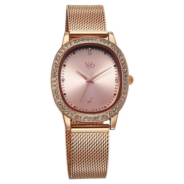Fastrack Vyb Mirage Quartz Analog Rose Gold Dial Rose Gold Color Metal Strap Watch For Girls - image number 2