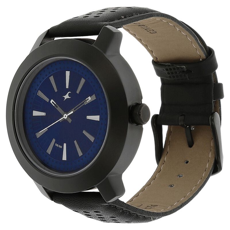 Buy Online Fastrack Quartz Analog Blue Dial Leather Strap Watch
