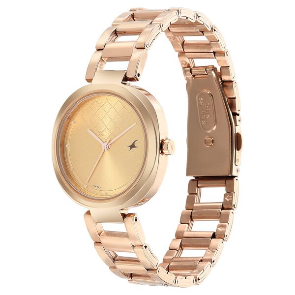 Fastrack Stunners Quartz Analog Golden Dial Stainless Steel Strap Watch for Girls - image number 3