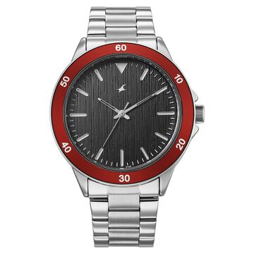 Fastrack Stunners Quartz Analog Black Dial Black Stainless Steel Strap Watch For Guys