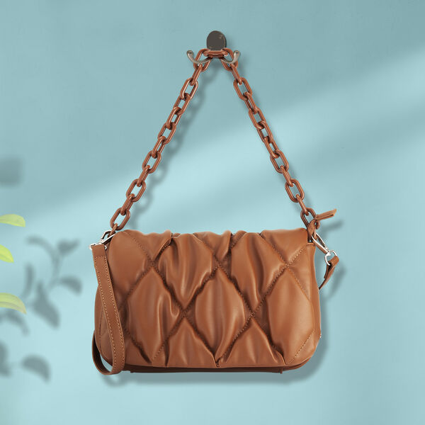 Fastrack Pleat-Quilted Satchel with Acetate Chain Handle in Tan - image number 0