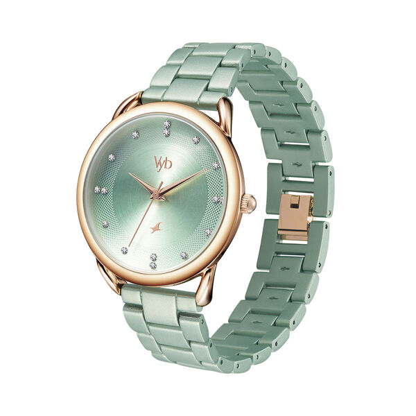 Fastrack Vyb Charmer Quartz Analog Green Dial Stainless Steel Strap Watch for Girls - image number 3