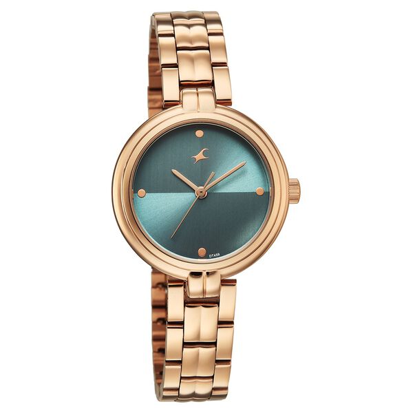 Fastrack Stunners Quartz Analog Teal Dial Rose Gold Stainless Steel Strap Watch For Girls - image number 1