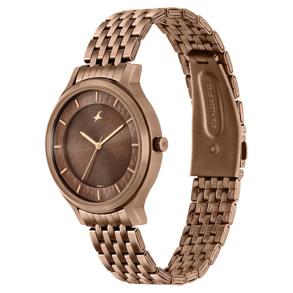 Fastrack Crush Quartz Analog Brown Dial Stainless Steel Strap Watch for Girls