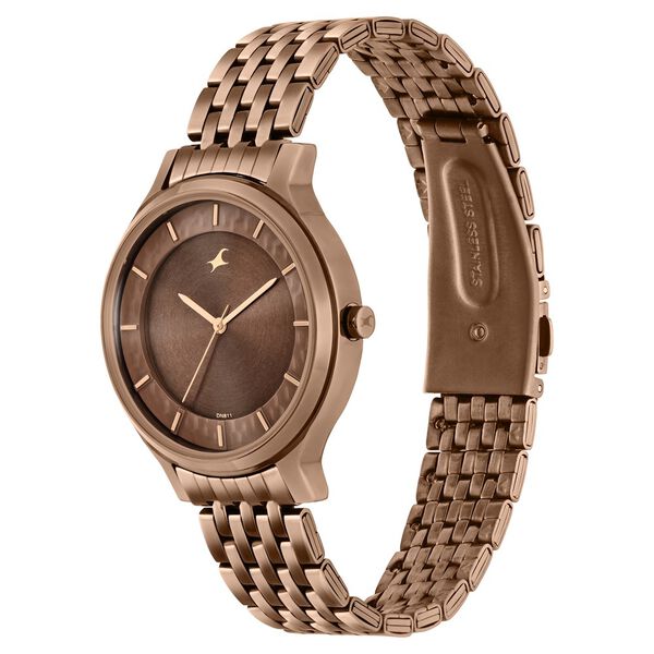 Fastrack Crush Quartz Analog Brown Dial Stainless Steel Strap Watch for Girls - image number 2