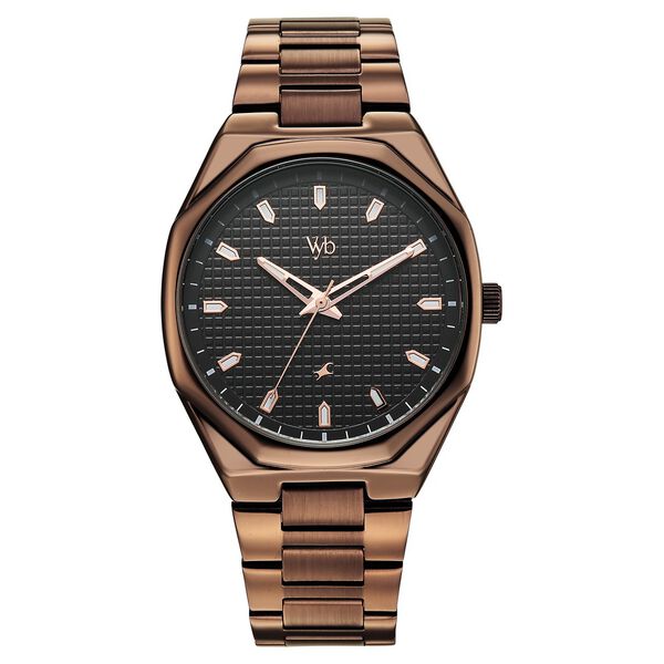 Vyb Nimbus By Fastrack Quartz Analog Black Dial Brown Metal Strap Watch For Guys - image number 0
