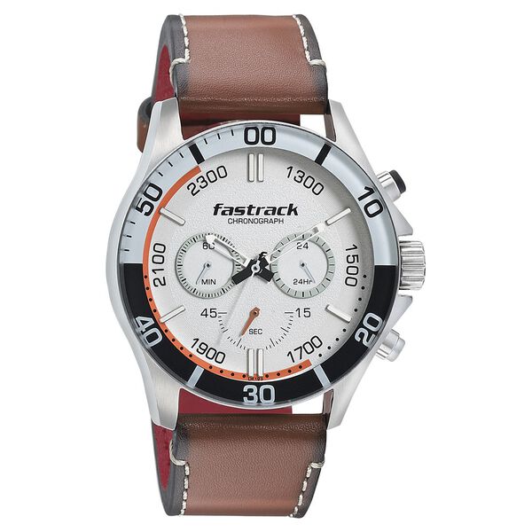 Fastrack Hitlist Quartz Chronograph White Dial Leather Strap Watch for Guys - image number 0