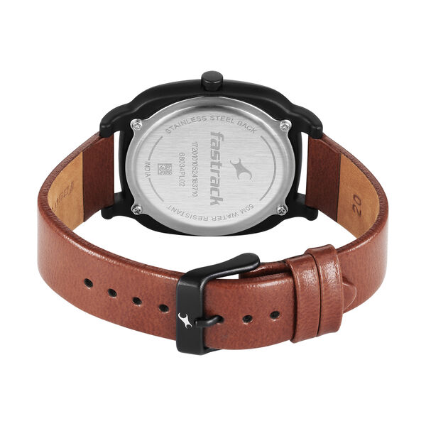 Fastrack Hype All Black Quartz Analog Black Dial With Brown Leather Strap Watch For Unisex - image number 4
