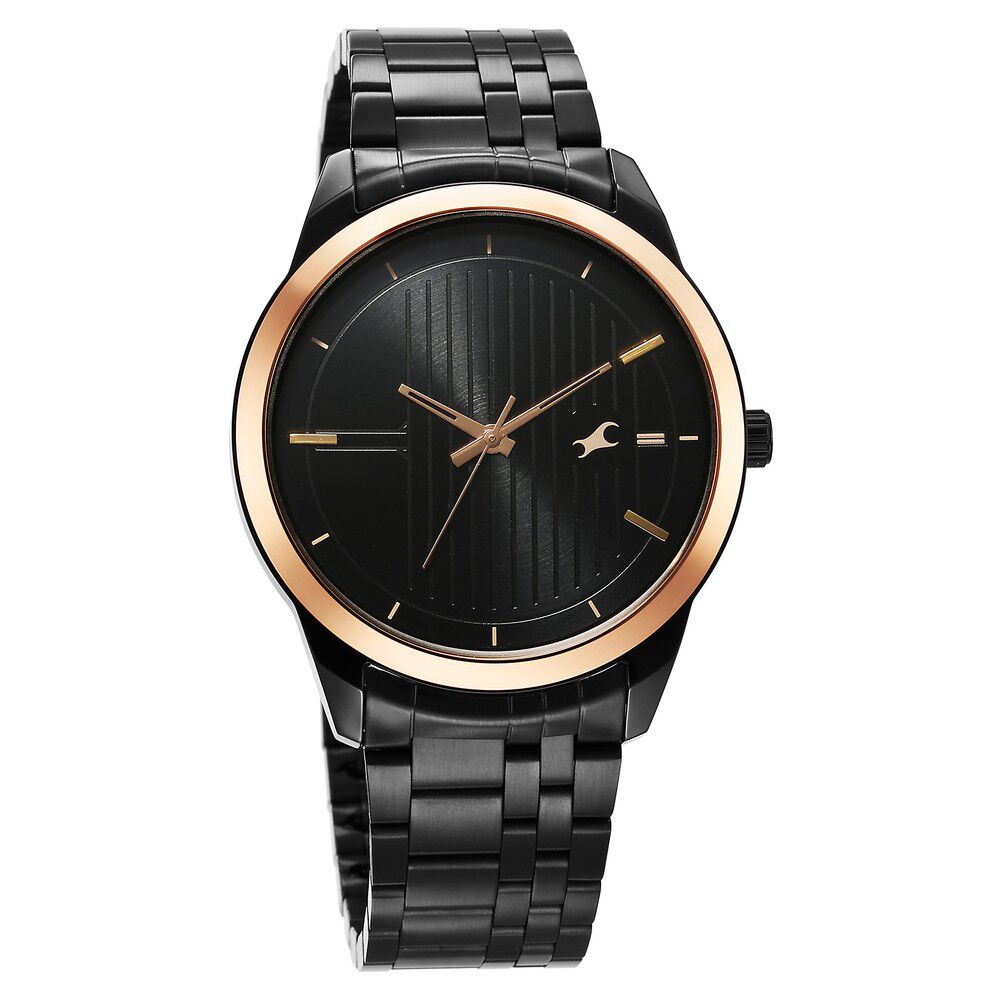 Fastrack Stunners Quartz Analog Black Dial Metal Strap Watch for Guys