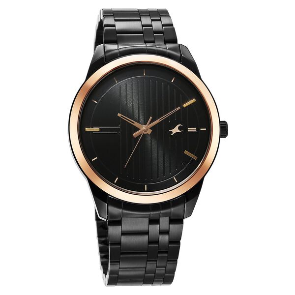 Fastrack Stunners Quartz Analog Black Dial Black Stainless Steel Strap Watch For Guys - image number 1