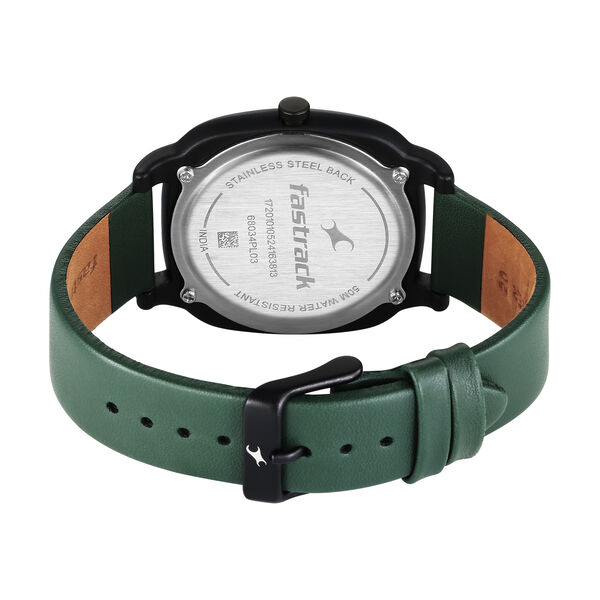 Fastrack Hype All Black Quartz Analog Black Dial With Green Leather Strap Watch For Unisex - image number 4