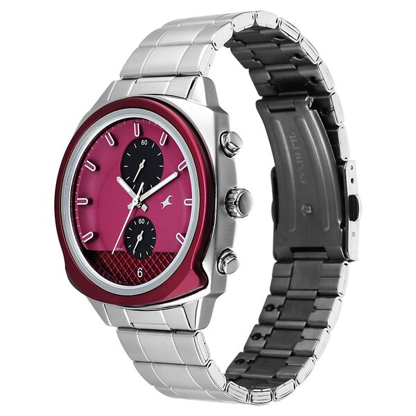 Fastrack Gelato Silver chronograph watch with Plum dial for Guys - image number 4