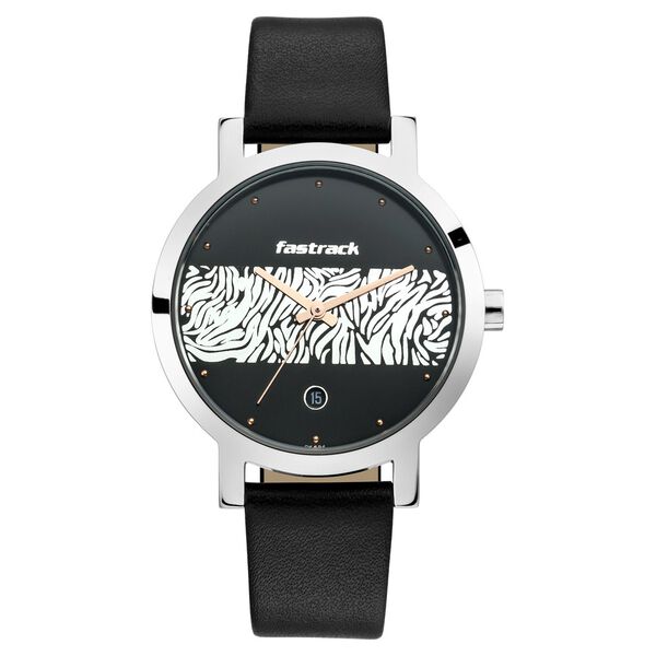 Fastrack Animal Print Quartz Analog with Date Black Dial Leather Strap Watch for Girls - image number 2
