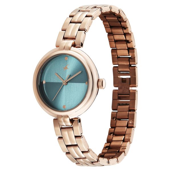 Fastrack Stunners Quartz Analog Teal Dial Rose Gold Stainless Steel Strap Watch For Girls - image number 2