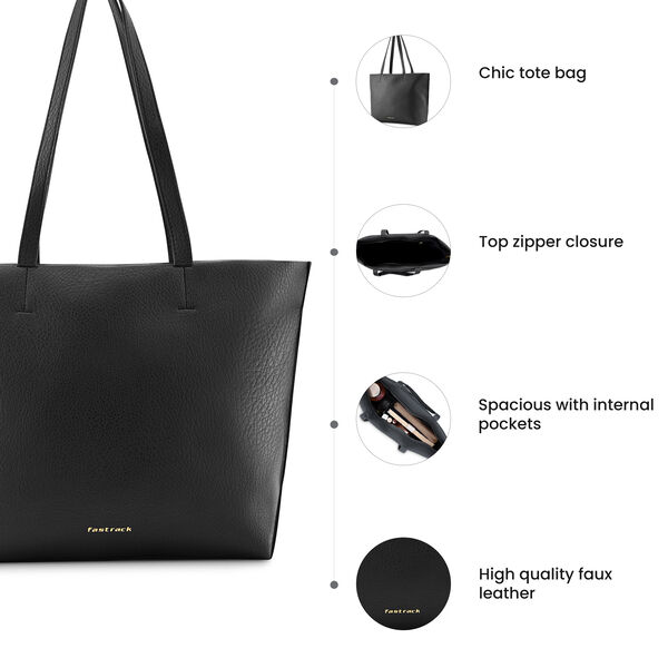 Fastrack Casual Tote in Black with Zip Closure - image number 8