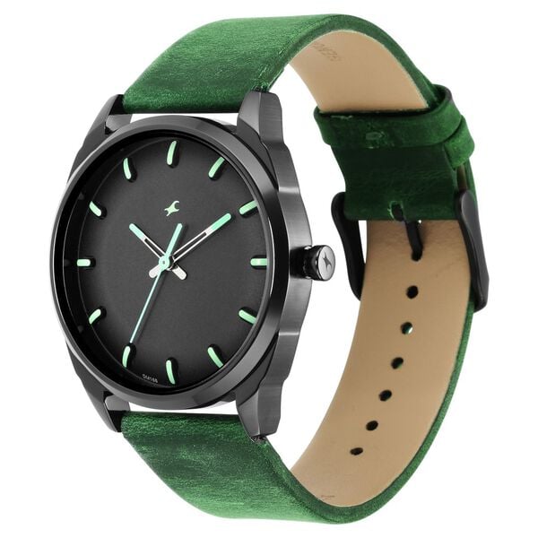 Fastrack After Dark Black Dial Green Leather Strap Watch for Guys - image number 3