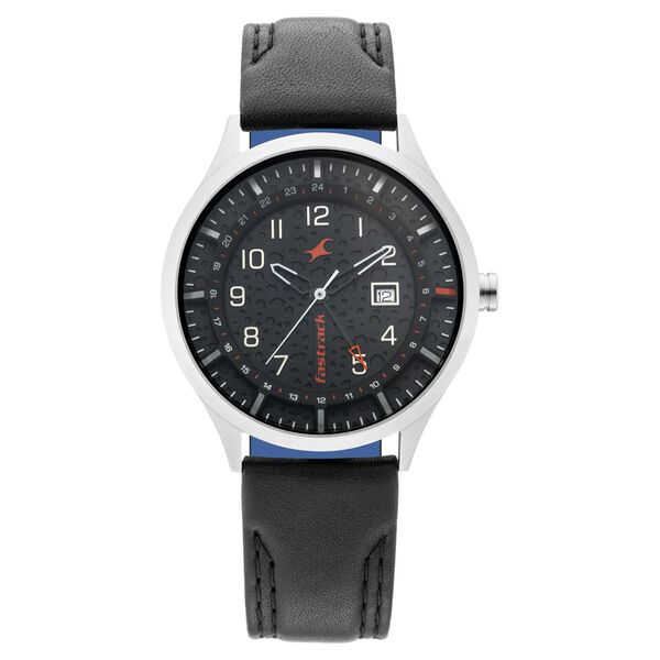Fastrack Titanium Quartz Analog with Date Black Dial Leather Strap Watch for Guys - image number 1