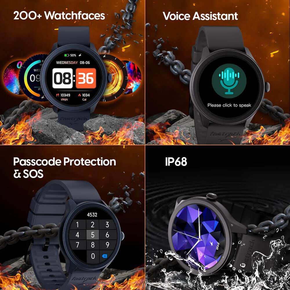 Buy Online Fastrack Reflex Invoke Smartwatch Blue BT Calling Advanced Chipset Breathing Rate IP68 38091pp03 Fastrack