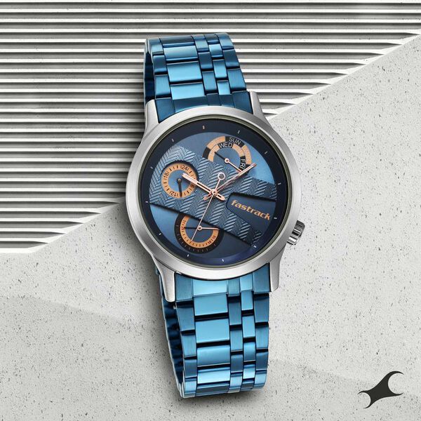 Fastrack Exuberant Quartz Analog Blue Dial Metal Strap Watch for Guys - image number 0