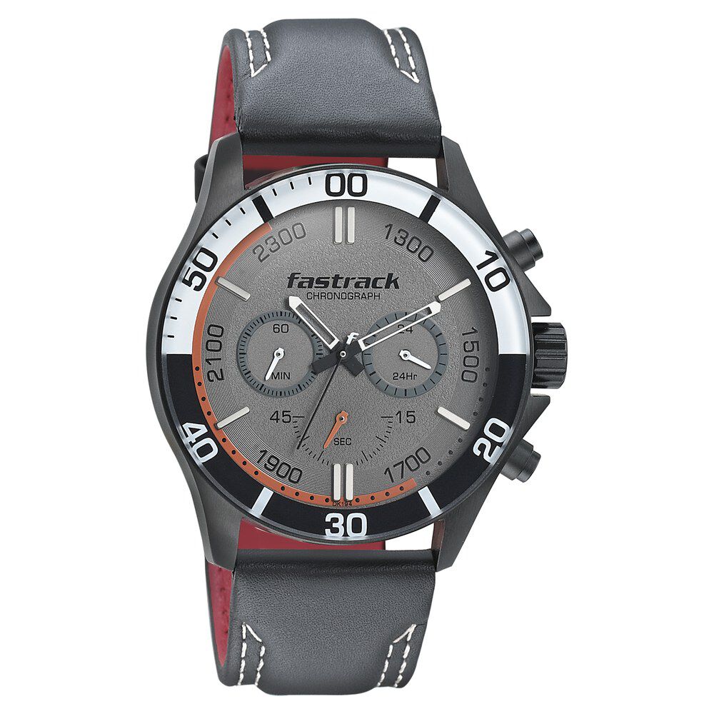 Fastrack Hitlist Quartz Chronograph Grey Dial Leather Strap Watch
