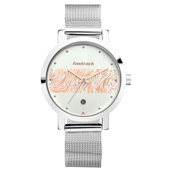 Fastrack Animal Print Quartz Analog with Date Bicolour Dial Stainless Steel Strap Watch for Girls - image number 2