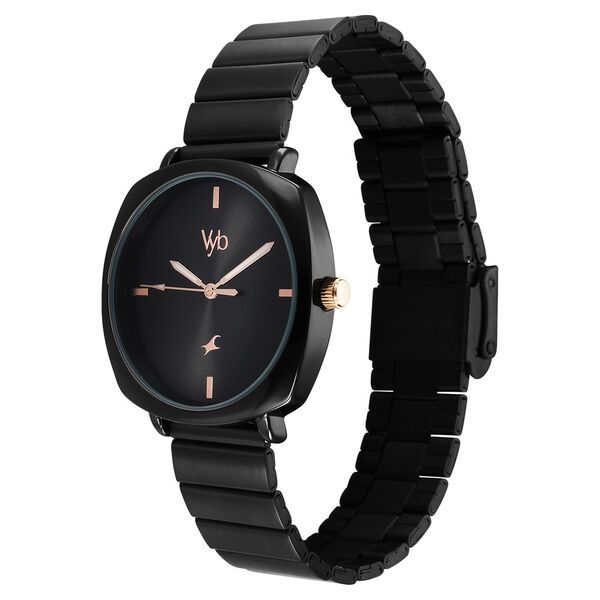 Fastrack Vyb Minimalist Quartz Analog Black Dial Black Color Metal Strap Watch For Girls - image number 3