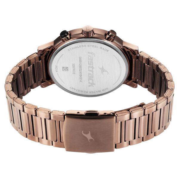 Fastrack Tick Tock Quartz Analog Black Dial With Brown Stainless steel Strap Watch for Guys - image number 4