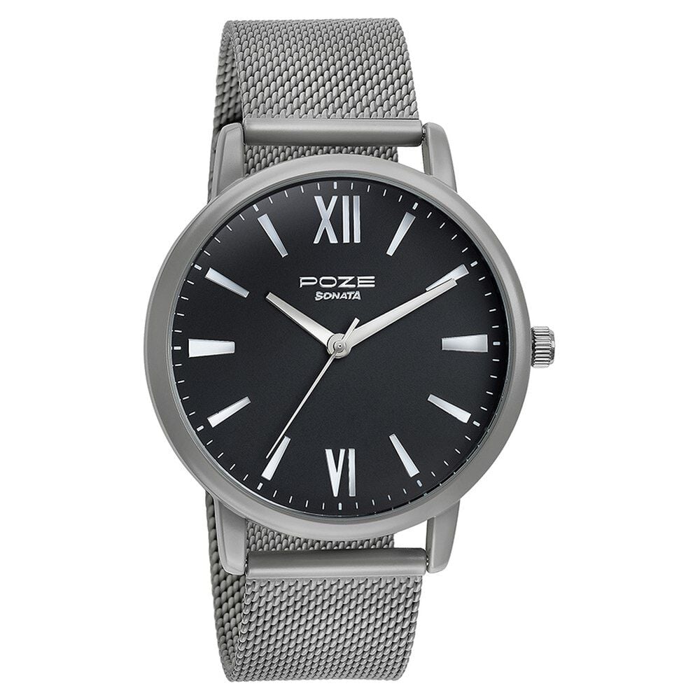 Sonata Poze Quartz Analog Black Dial Mesh Strap Watch for Men