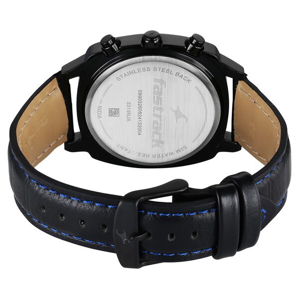 Fastrack Kronos Chronograph Black Dial Black Leather Strap Watch For Guys - image number 4