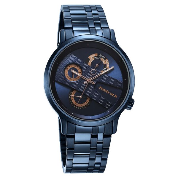 Fastrack Exuberant Quartz Multifunction Blue Dial Stainless Steel Strap Watch for Guys - image number 2