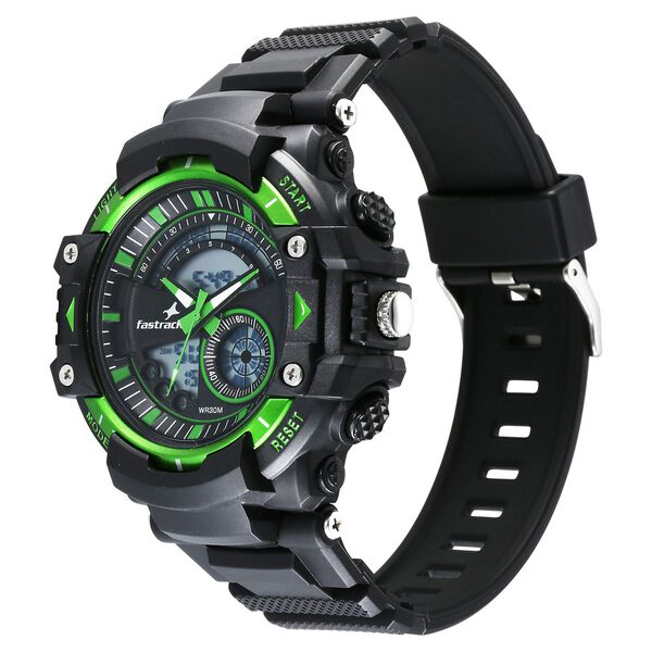 Fastrack StreetStyle Quartz Digital Black And Green Dial Black PU Strap Unisex Watch - image number 2