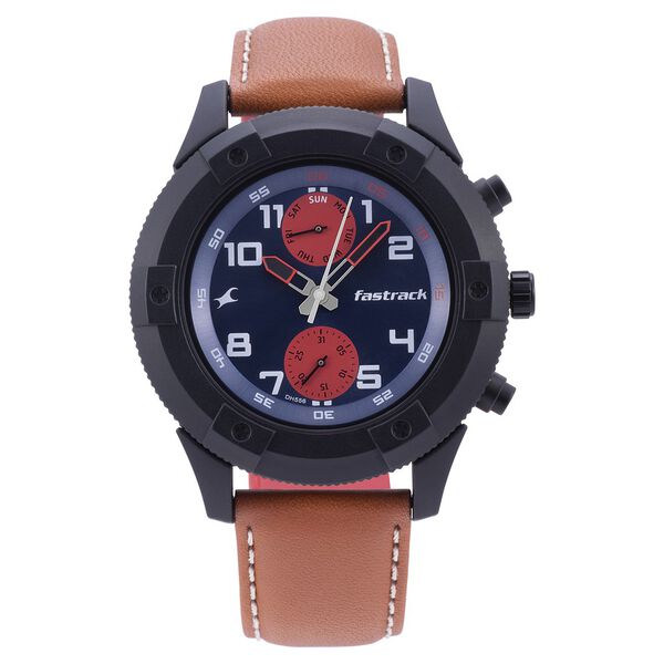 Fastrack Modular Quartz Analog Blue Dial Leather Strap Watch for Guys - image number 1
