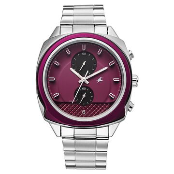 Fastrack Gelato Silver chronograph watch with Plum dial for Guys