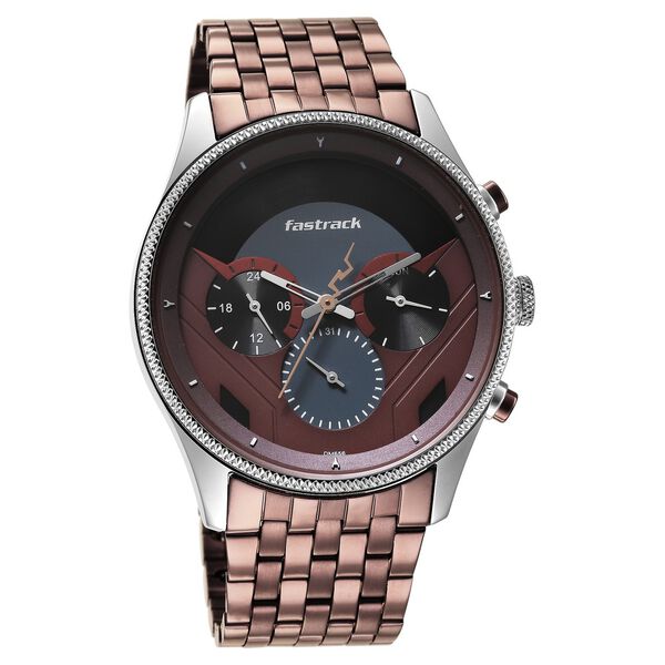 Fastrack Thor Quartz Multifunction Red Dial Metal Strap Watch for Guys - image number 2