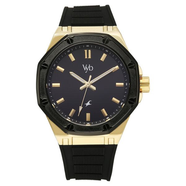 Vyb Rebel By Fastrack Quartz Analog Black Dial Black Silicone Strap Watch For Guys - image number 1