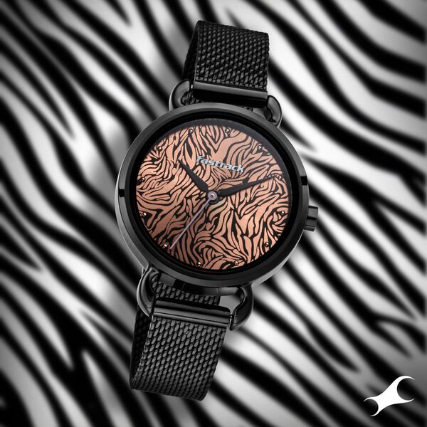 Fastrack Animal Print Quartz Analog Rose Gold Dial Stainless Steel Strap Watch for Girls - image number 0